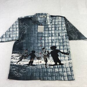 Vintage New York City Hunters Button Up Shirt Mens 2XL Gray All Over Print Y2K‎